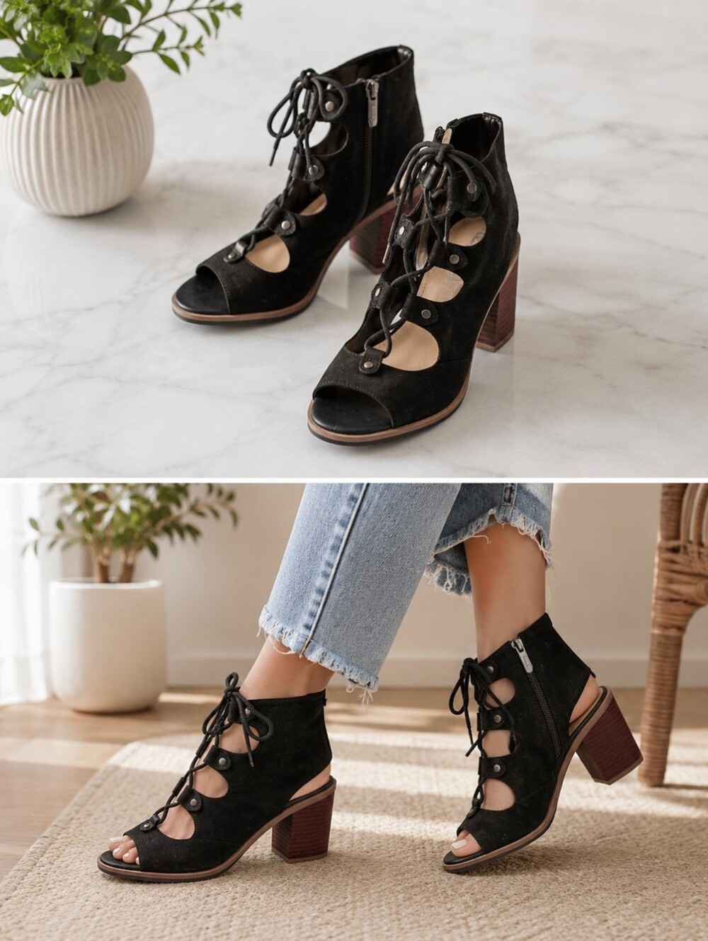 Circus by Sam Edelman Black Lace-Up Open-Toe Heels